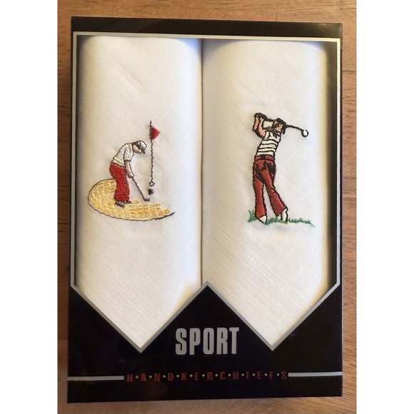 Vintage Golf Sport Handkerchiefs Paris Accessories New Unopened - Picture 1 of 3